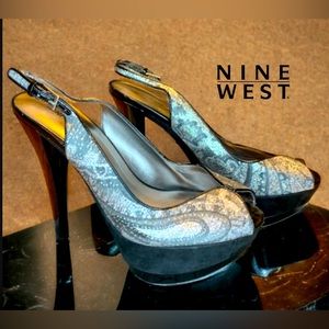 Nine West Silver & Black Stiletto- Size 8